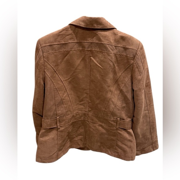 Chico’s Brown Suede Jacket Button Front Zipper Pockets Women’s Size Large - Picture 2 of 3